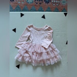 Cat & Jack|Baby girl Light Pink tulle Dress,tiered ruffles with gold star print•